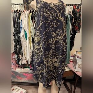 Floral Sleeveless Dress Blue Green And Tree Pattern 100%‎ Cotton Size Large